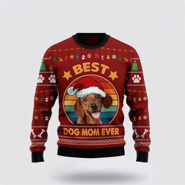FUNSTUFFPRINT Dachshund Best Dog Mom Ever Ugly Christmas Sweater For Men And Women, Gift For Christmas, Best Winter Christmas Outfit Ugly Sweater