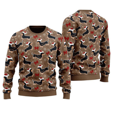 FUNSTUFFPRINT Dachshund Christmas Hat Ugly Christmas Sweater For Men And Women, Gift For Christmas, Best Winter Christmas Outfit Ugly Sweater
