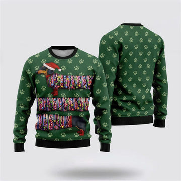 FUNSTUFFPRINT Dachshund Christmas Paw Prints Ugly Christmas Sweater For Men And Women, Gift For Christmas, Best Winter Christmas Outfit Ugly Sweater