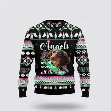 FUNSTUFFPRINT Dachshund Dog Angel Ugly Christmas Sweater For Men And Women, Gift For Christmas, Best Winter Christmas Outfit Ugly Sweater