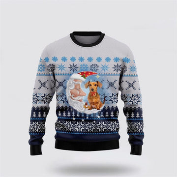 FUNSTUFFPRINT Dachshund Dog Love Santa Moon Ugly Christmas Sweater For Men And Women, Gift For Christmas, Best Winter Christmas Outfit Ugly Sweater