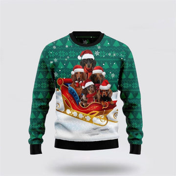 FUNSTUFFPRINT Dachshund Dog Snow Ugly Christmas Sweater For Men And Women, Gift For Christmas, Best Winter Christmas Outfit Ugly Sweater
