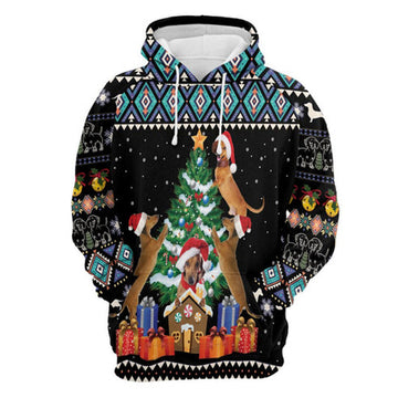 FUNSTUFFPRINT 3D Dachshund Group Christmas Tree All Over 3D Hoodie and Zip Hoodie