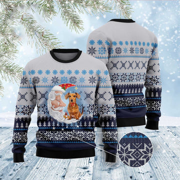 FUNSTUFFPRINT Dachshund Love Santa Moon Ugly Christmas Sweater, Christmas Sweater, Ugly Sweater, Funny Xmas Sweaters Ugly Sweater