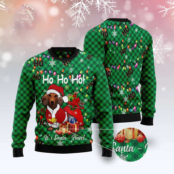 FUNSTUFFPRINT Dachshund Santa Paw Ugly Christmas Sweater, Christmas Sweater, Ugly Sweater, Funny Xmas Sweaters Ugly Sweater
