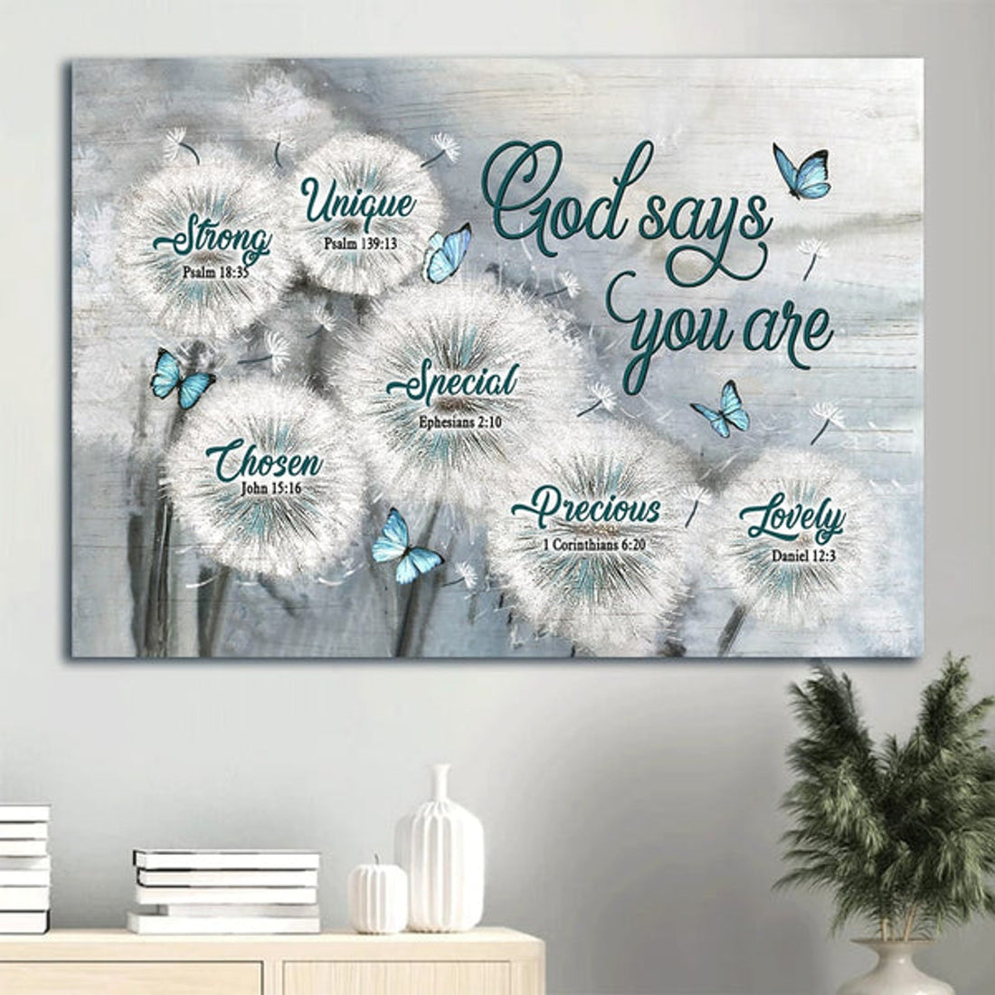 Dandelion Field Blue Butterfly Canvas God Says You Are Canvas Wall Art - Christian Wall Decor