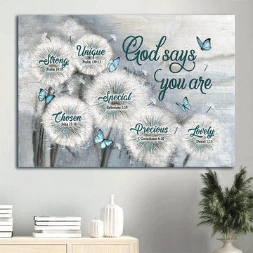 Dandelion Field Blue Butterfly Canvas God Says You Are Canvas Wall Art - Christian Wall Decor