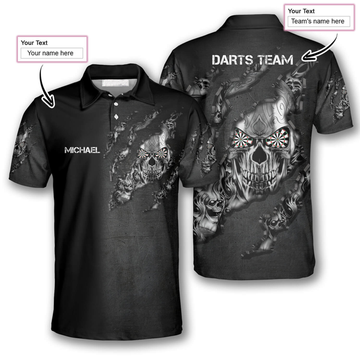 Custom Eye Dart Tribal Tattoos Metal Skull Black Custom Darts Polo Shirts for Men