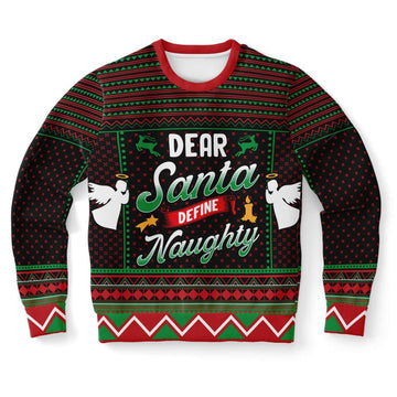 FUNSTUFFPRINT Dear Santa Define Naughty Ugly Christmas Sweater, Christmas Sweater, Ugly Sweater, Funny Xmas Sweaters Ugly Sweater
