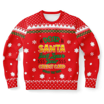 FUNSTUFFPRINT Dear Santa Just Leave Your Credit Card Under The Tree Ugly Christmas Sweater, Christmas Sweater, Ugly Sweater, Funny Xmas Sweaters Ugly Sweater