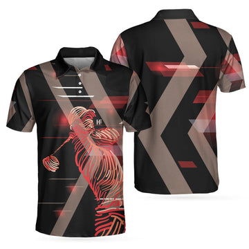 Digital Golf Style Polo Shirt, Short Sleeve Black And Red Golfer Golf Shirt For Men