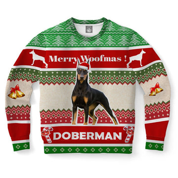 FUNSTUFFPRINT Doberman Dog Ugly Christmas Sweater, Christmas Sweater, Ugly Sweater, Funny Xmas Sweaters Ugly Sweater