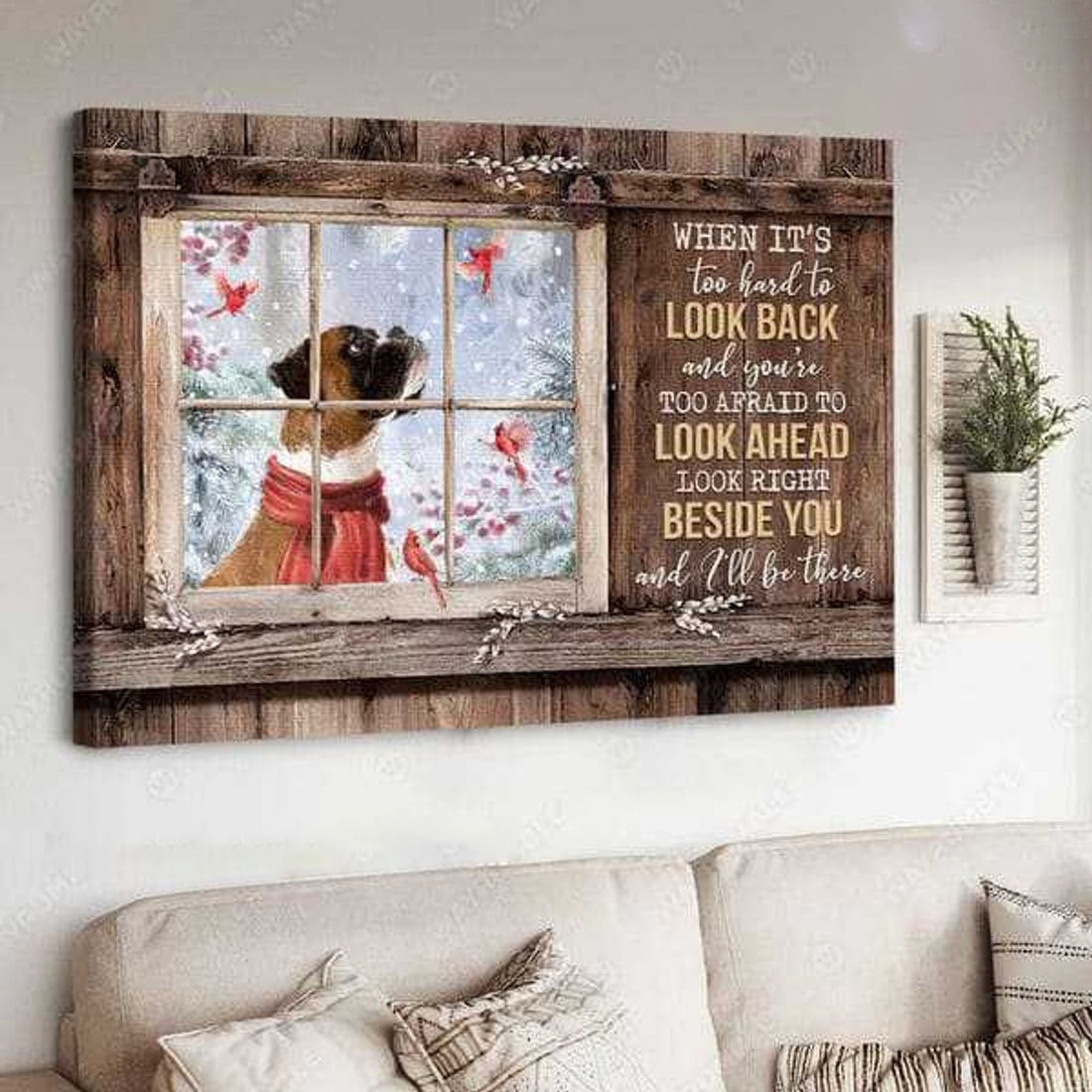 Dog Lover, Dog And Cardinal Bird, When It’s Too Hard To Look Back, And You’re Too Afraid To Look Right Poster and Canvas