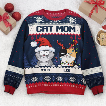 FUNSTUFFPRINT Custom Dog Mom Cat Mom Ugly Sweater