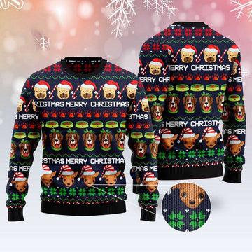FUNSTUFFPRINT Dog Cute Face Ugly Christmas Sweater, Dog Ugly Christmas Sweater, Ugly Dog Sweaters Ugly Sweater