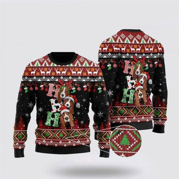 FUNSTUFFPRINT Dog Lover Basset Hound Ho Ho Ho Ugly Christmas Sweater For Men And Women, Gift For Christmas, Best Winter Christmas Outfit Ugly Sweater