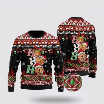 FUNSTUFFPRINT Dog Lover Golden Retriever Ho Ho Ho Ugly Christmas Sweater For Men And Women, Gift For Christmas, Best Winter Christmas Outfit Ugly Sweater