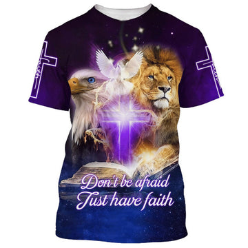 FUNSTUFFPRINT Don't Be Afraid Just Have Faith Lion Cross Christian 3D T-shirt