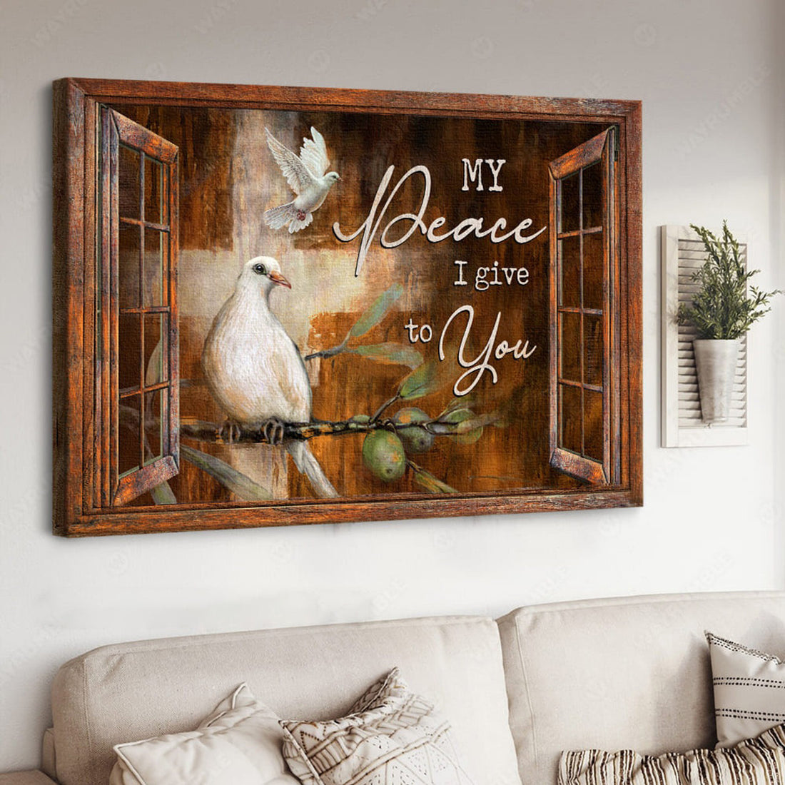 Dove Poster, My Peace I Give To You, Window Poster, God Cross Poster and Canvas