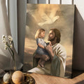 Dove Jesus Painting - Jesus With Child Canvas Posters - Christian Wall Posters - Religious Wall Decor