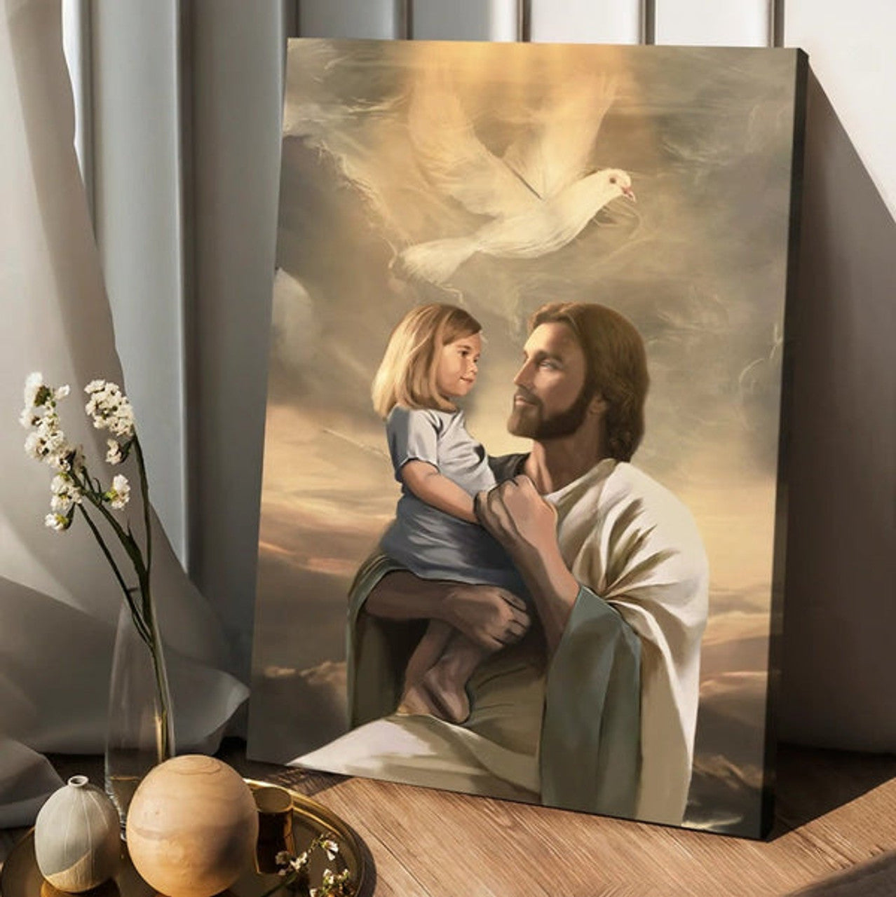 Dove Jesus Painting - Jesus With Child Canvas Posters - Christian Wall Posters - Religious Wall Decor