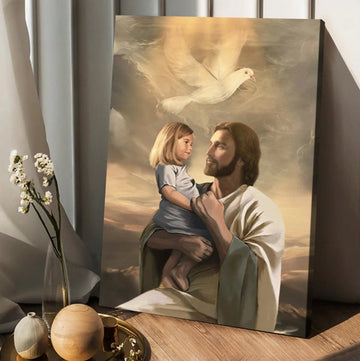 Dove Jesus Painting - Jesus With Child Canvas Posters - Christian Wall Posters - Religious Wall Decor