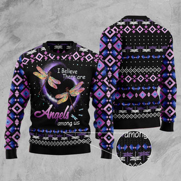 FUNSTUFFPRINT Dragonfly Angels Ugly Christmas Sweater, Christmas Sweater, Ugly Sweater, Funny Xmas Sweaters Ugly Sweater