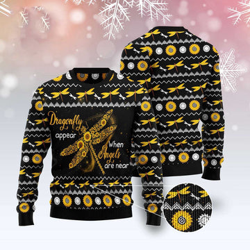 FUNSTUFFPRINT Dragonfly Sunflower Ugly Christmas Sweater, Christmas Sweater, Ugly Sweater, Funny Xmas Sweaters Ugly Sweater