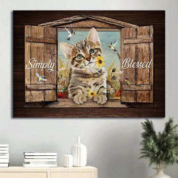 Dream Cat Yellow Daisy Colorful Hummingbird Canvas Simply Blessed Canvas Wall Art - Christian Wall Decor