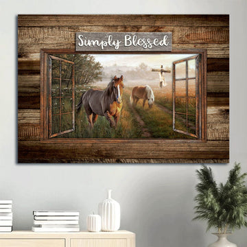 Dream Horses Green Meadow Land Countryside Painting Canvas Simply Blessed Canvas Wall Art - Christian Wall Decor