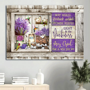 Dried Lavender Painting Colorful Hummingbird Canvas My God Is The Light In The Darkness Canvas Wall Art - Christian Wall Decor