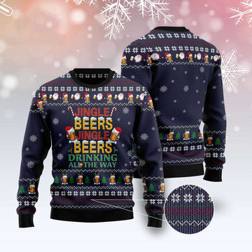 FUNSTUFFPRINT Drinking Beer All The Way Ugly Christmas Sweater, Christmas Sweater, Ugly Sweater, Funny Xmas Sweaters Ugly Sweater