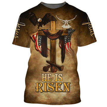 FUNSTUFFPRINT Easter He Is Risen Eagle Dove Vintage Wooden Cross 3D All Over Printed Shirt for Men and Women 3D T-shirt