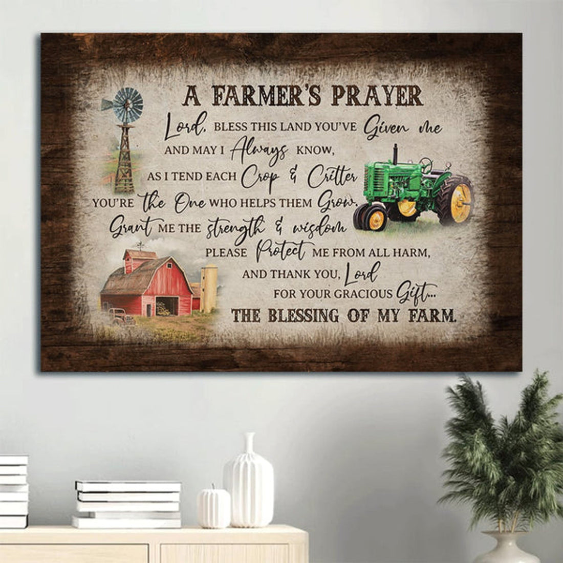 Electric Tricycle Red Barn Windmill Canvas A Farmer's Prayer Canvas Wall Art - Christian Wall Decor