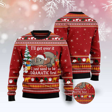 FUNSTUFFPRINT Elephant I 'llGet Over It Ugly Christmas Sweater, Christmas Sweater, Ugly Sweater, Funny Xmas Sweaters Ugly Sweater