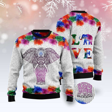 FUNSTUFFPRINT Elephant Mandala Color Ugly Christmas Sweater, Christmas Sweater, Ugly Sweater, Funny Xmas Sweaters Ugly Sweater