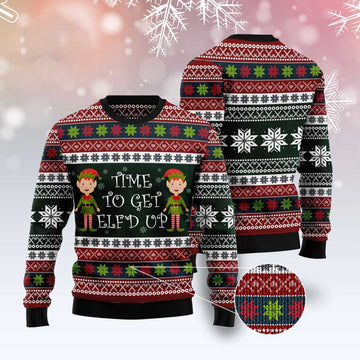 FUNSTUFFPRINT Elf Time Ugly Christmas Sweater, Christmas Sweater, Ugly Sweater, Funny Xmas Sweaters Ugly Sweater
