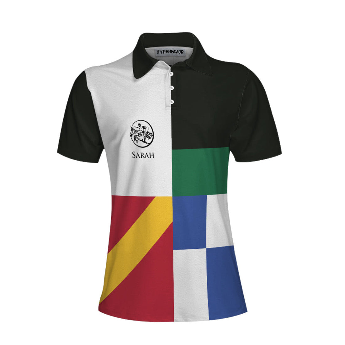 Custom Personalized Equestrian Color Block Women Polo Shirt, Horse Riding Custom Short Sleeve Polo Shirt For Ladies, Gifts for Horse Lovers And Equestrians