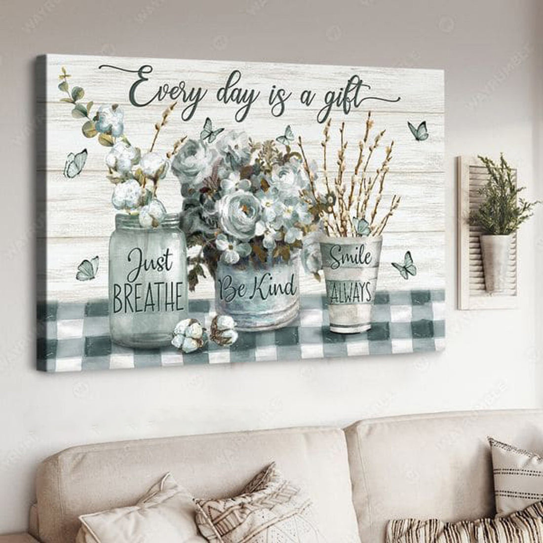 Every Day Is A Gift Just Breathe Be Kind Smile Always, Wall Art Decor Poster and Canvas