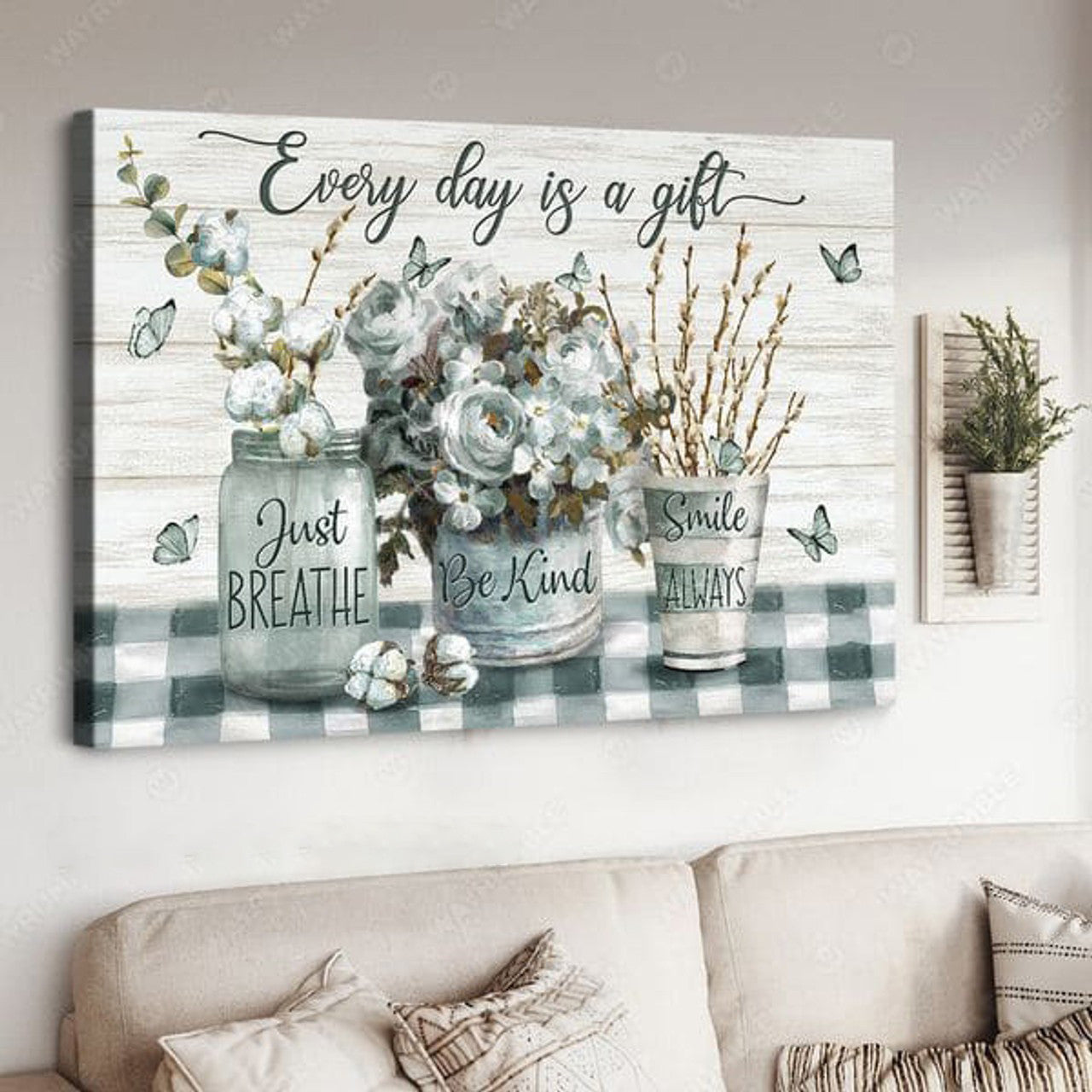 Every Day Is A Gift Just Breathe Be Kind Smile Always, Wall Art Decor Poster and Canvas