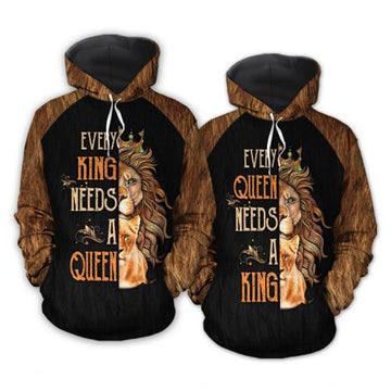 FUNSTUFFPRINT Matching Couple 3D Hoodie Every King/Queen Needs A Queen/King Lion 3D Hoodie and Zip Hoodie