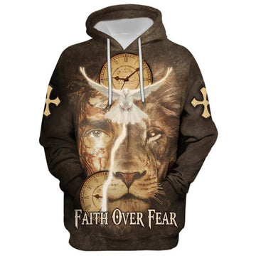 FUNSTUFFPRINT 3D Failth Over Fear Lion Jesus 3D Hoodie and Zip Hoodie