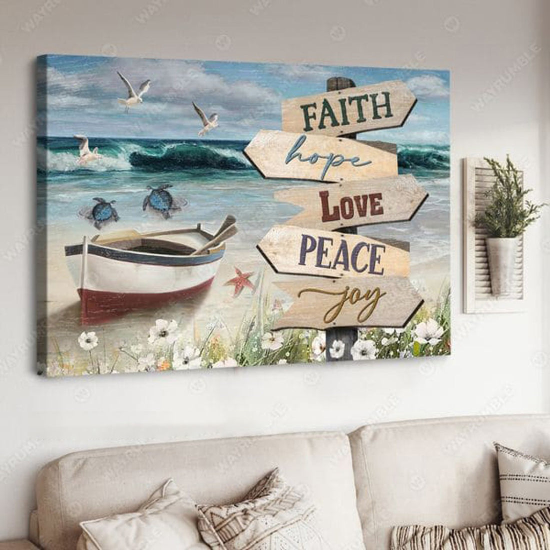 Faith Hope Love Peace Joy, Turtle Beach, Poster Decor Poster and Canvas
