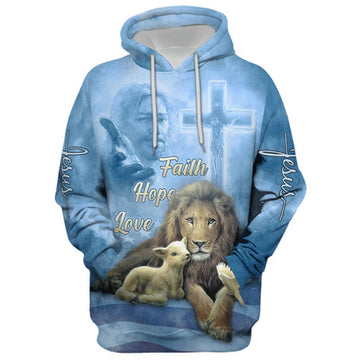 FUNSTUFFPRINT 3D Faith Hope Love - The Hand Of God - Lion, Sheep And Bird 3D Hoodie and Zip Hoodie