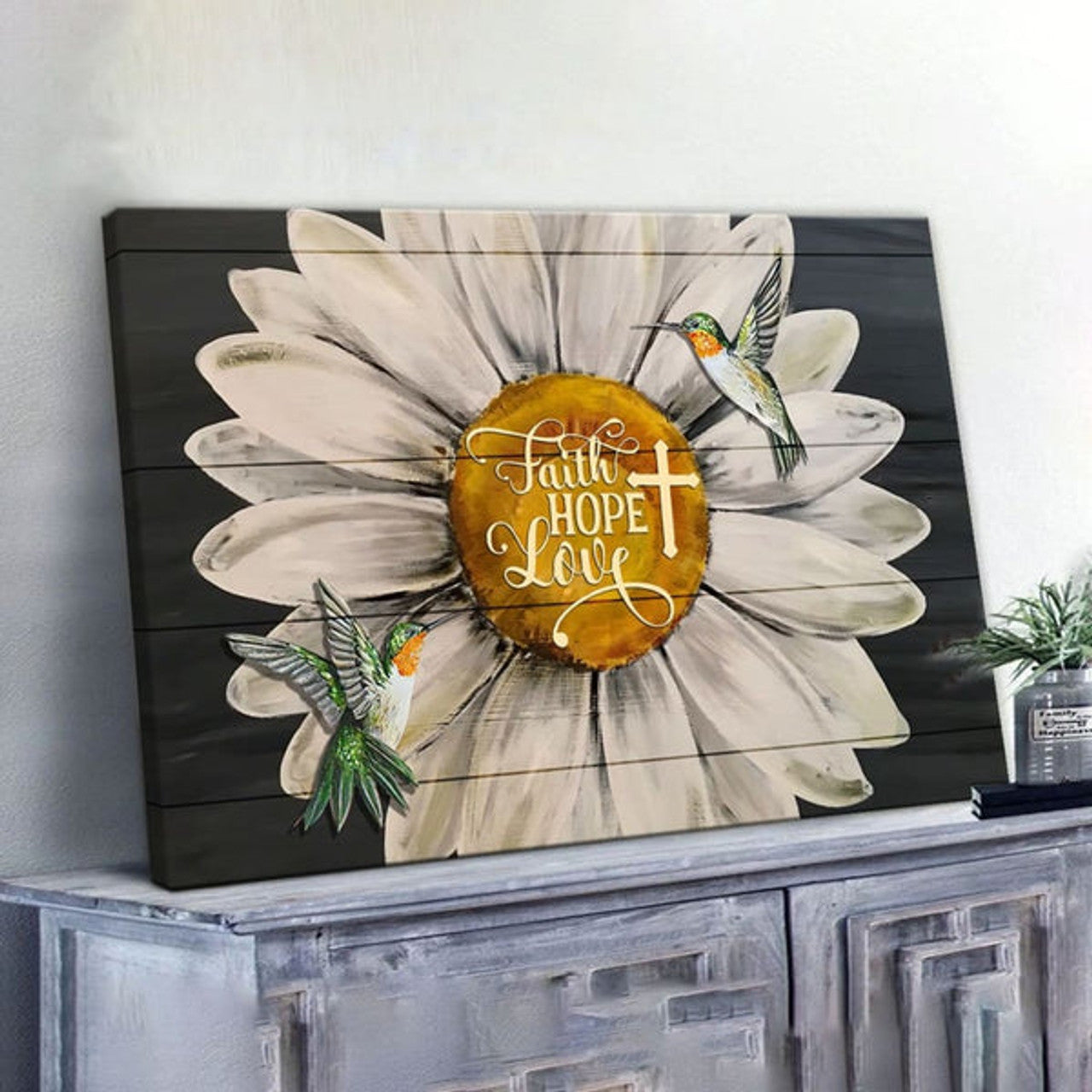Faith Hope Love Hummingbird Sunflower Canvas Wall Art - Christian Canvas - Faith Canvas
