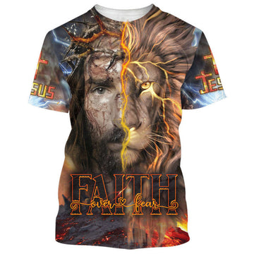 FUNSTUFFPRINT Faith Jesus And Lion 3d Shirts - Christian T-Shirts For Men And Women
3D T-shirt