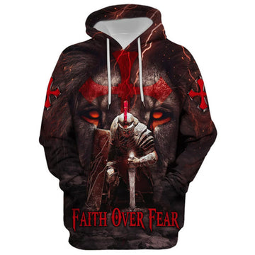FUNSTUFFPRINT 3D Faith Over Fear - Knight Of The Lion 3D Hoodie and Zip Hoodie