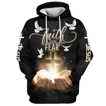 FUNSTUFFPRINT 3D Faith Over Fear Jesus Gods Hand Christian Cross Hoodies Jesus Hoodie Men & Women Christian 3D Hoodie and Zip Hoodie