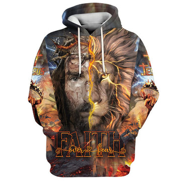 FUNSTUFFPRINT 3D Faith Over Fear Jesus Lion Hoodies Jesus Hoodie Men & Women Christian 3D Hoodie and Zip Hoodie