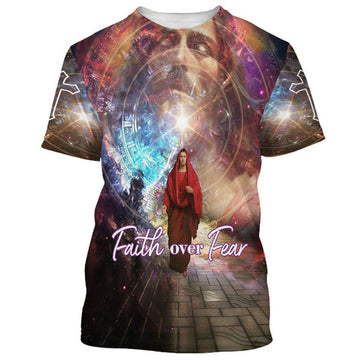 FUNSTUFFPRINT Faith Over Fear Jesus Picture Christian 3D T-shirt